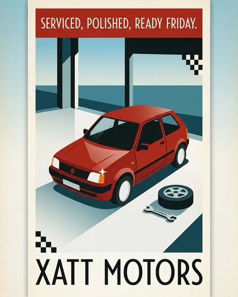 Example post. Serviced, polished, ready Friday: a travel poster for a garage.