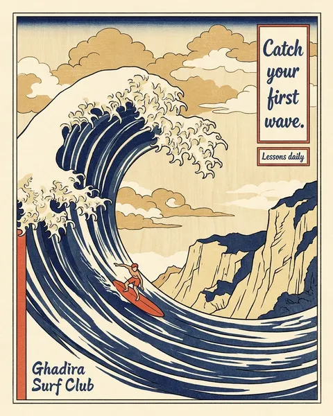 Example post. Catch your first wave: a woodblock print for a surf club.
